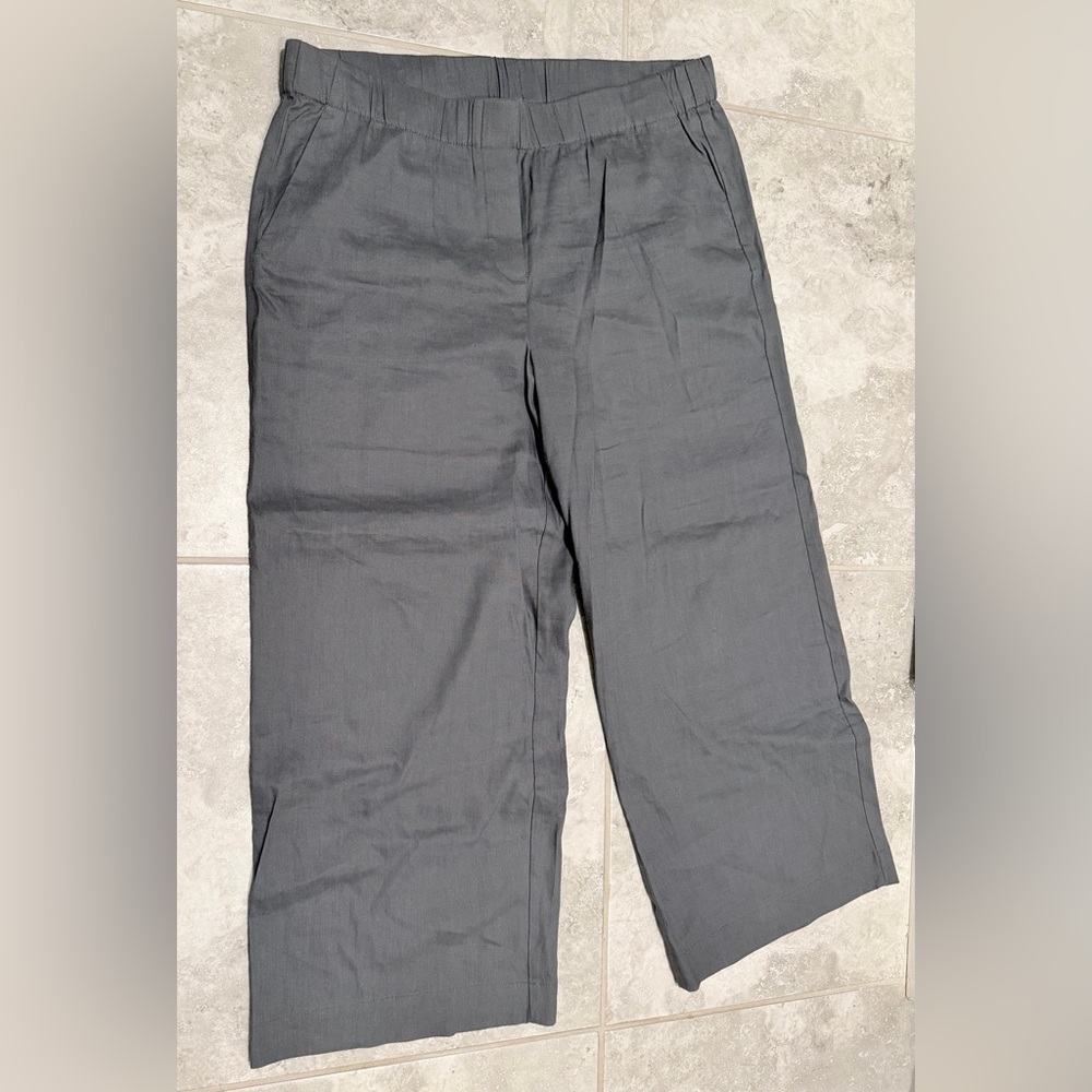 Linen Blend Straight-Leg Pants | Size M | Charcoal Gray